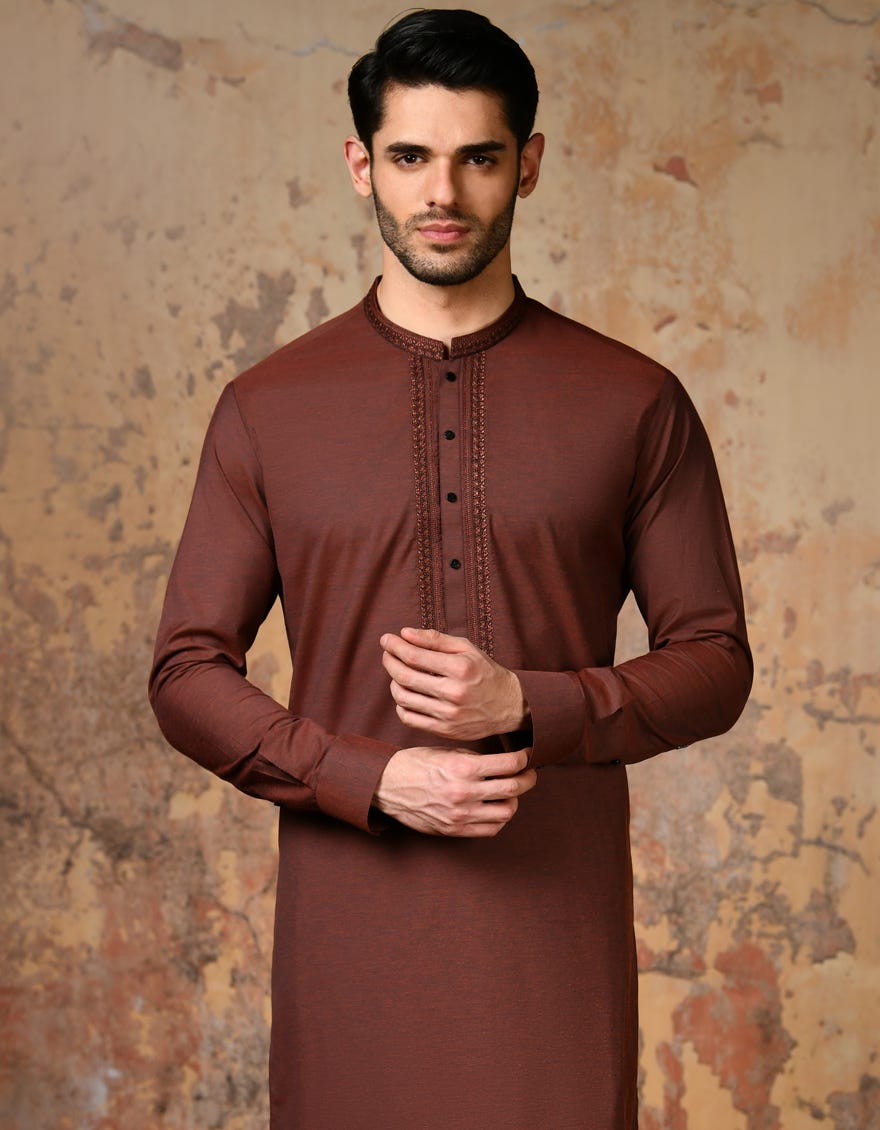 Rust Blended Men's Kameez Shalwar | Jjks-S-32919