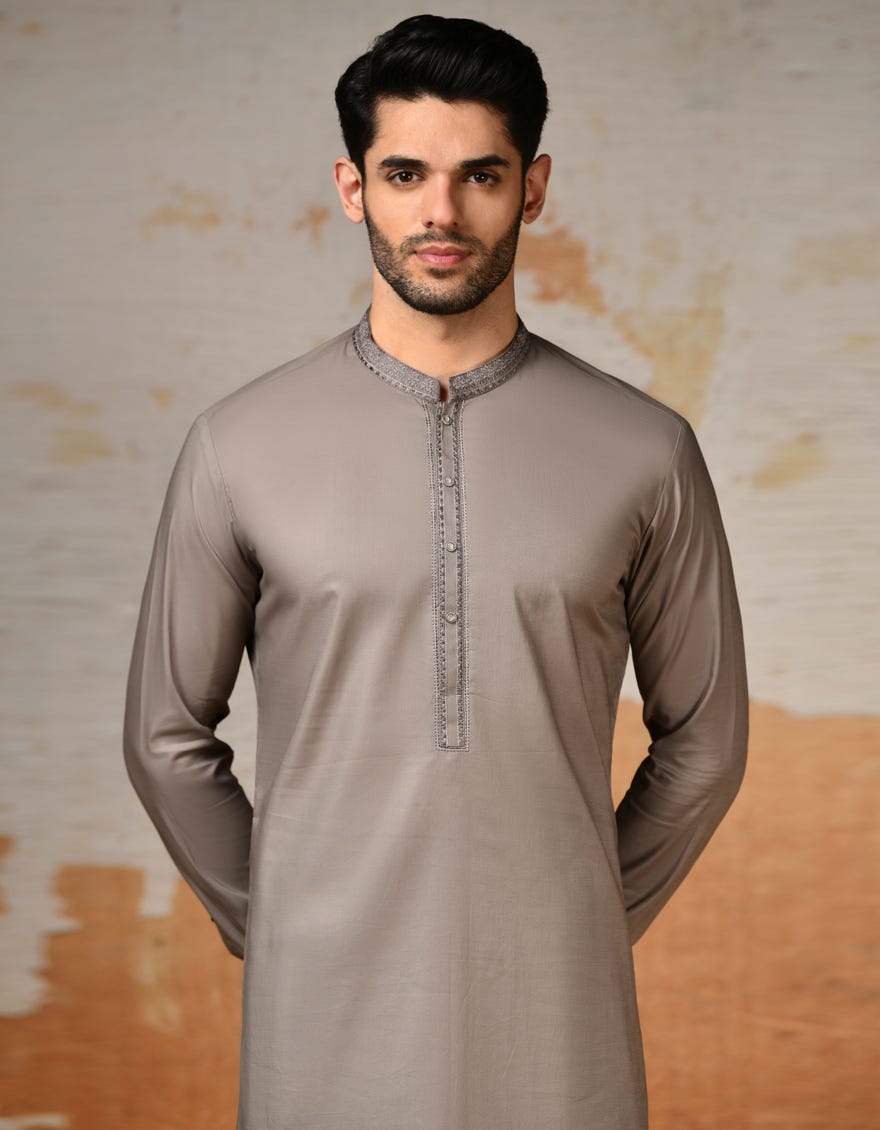 Dull Brown Cotton Men's Kameez Shalwar | Jjks-S-32920