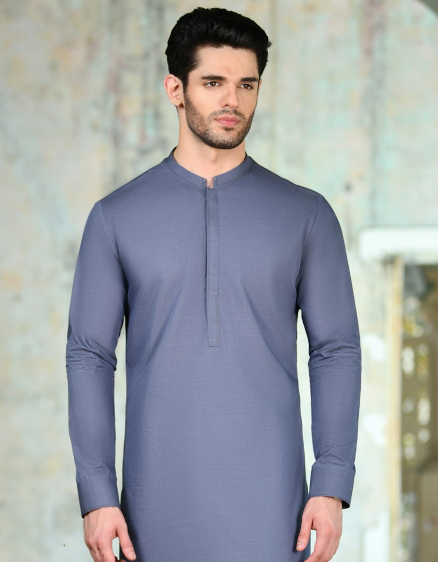 Blue-Grey Blended Men's Kameez Shalwar | Jjks-S-32922