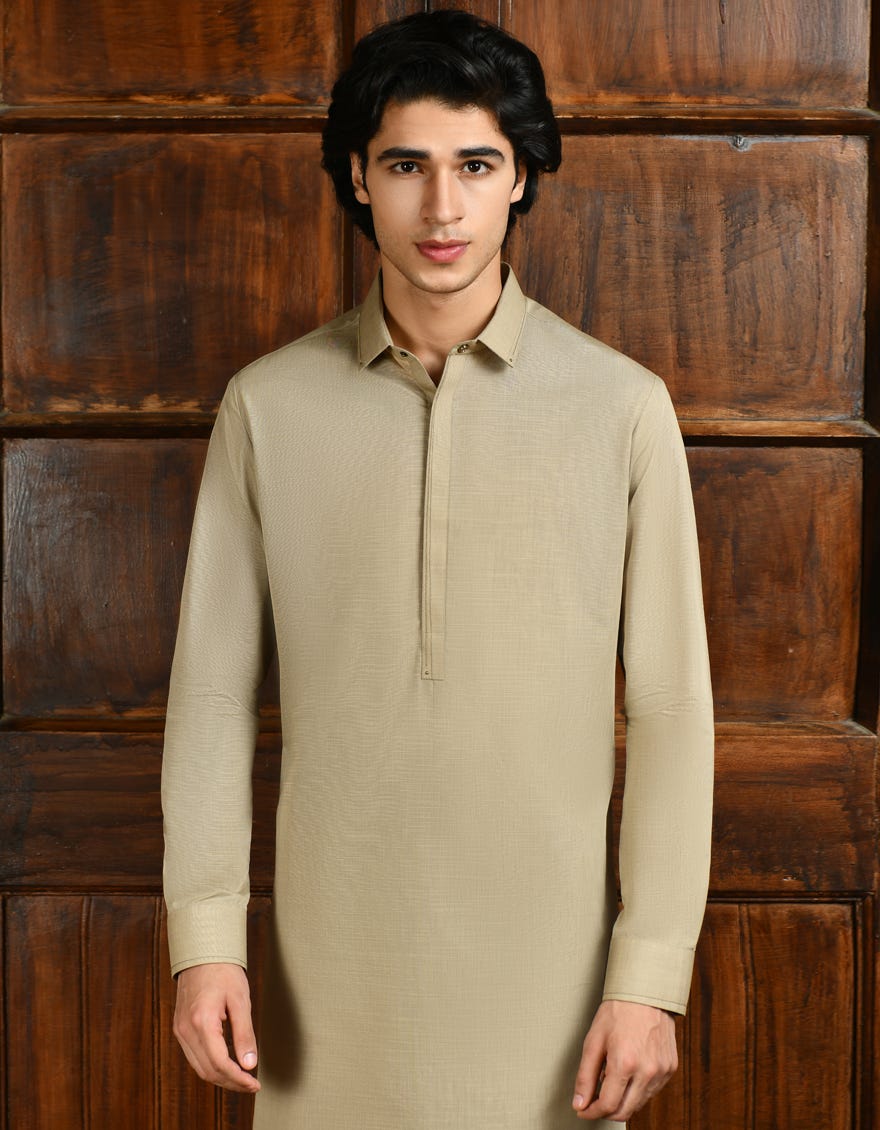 Beige Blended Men's Kameez Shalwar | Jjks-S-32923