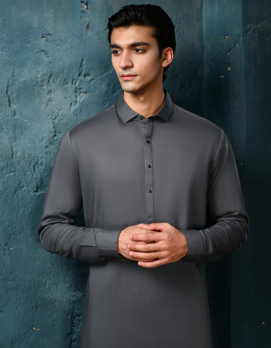Grey Cotton Men's Kameez Shalwar | Jjks-S-32924