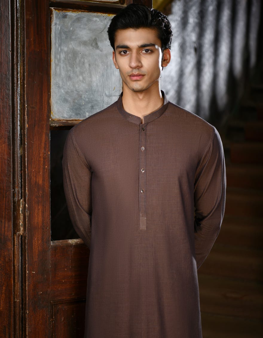 Rust Brown Cotton Men's Kameez Shalwar | Jjks-A-32925