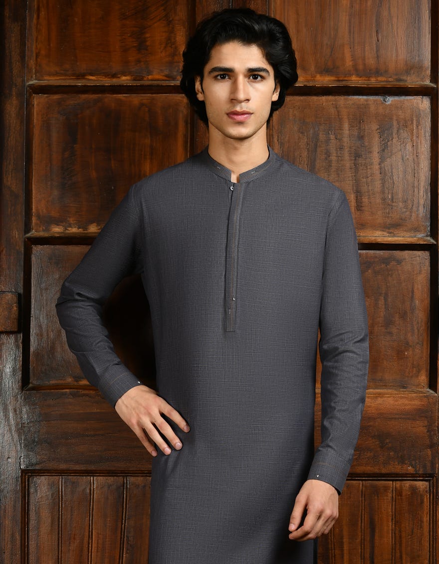 Dull Grey Cotton Men's Kurta Pajama | Jjkp-A-32926