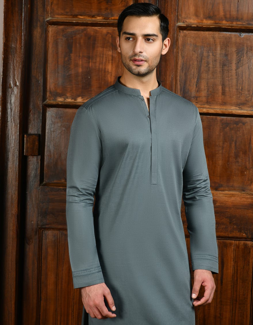 Dull Green Cotton Men's Kurta | Jjk-A-32927