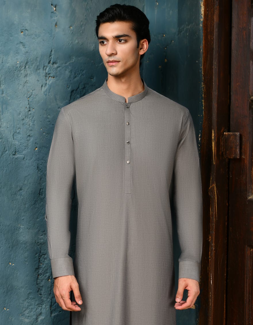 Mud Grey Cotton Men's Kurta Pajama | Jjkp-A-32930