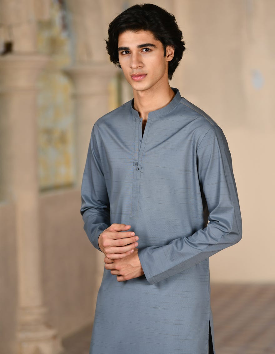 Grey Blended Men's Kurta | Jjk-A-32939