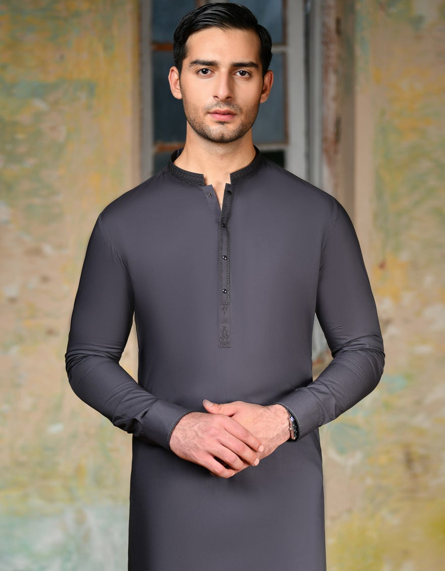 DARK GREY COTTON KURTA PAJAMA | JJKP-S-32942