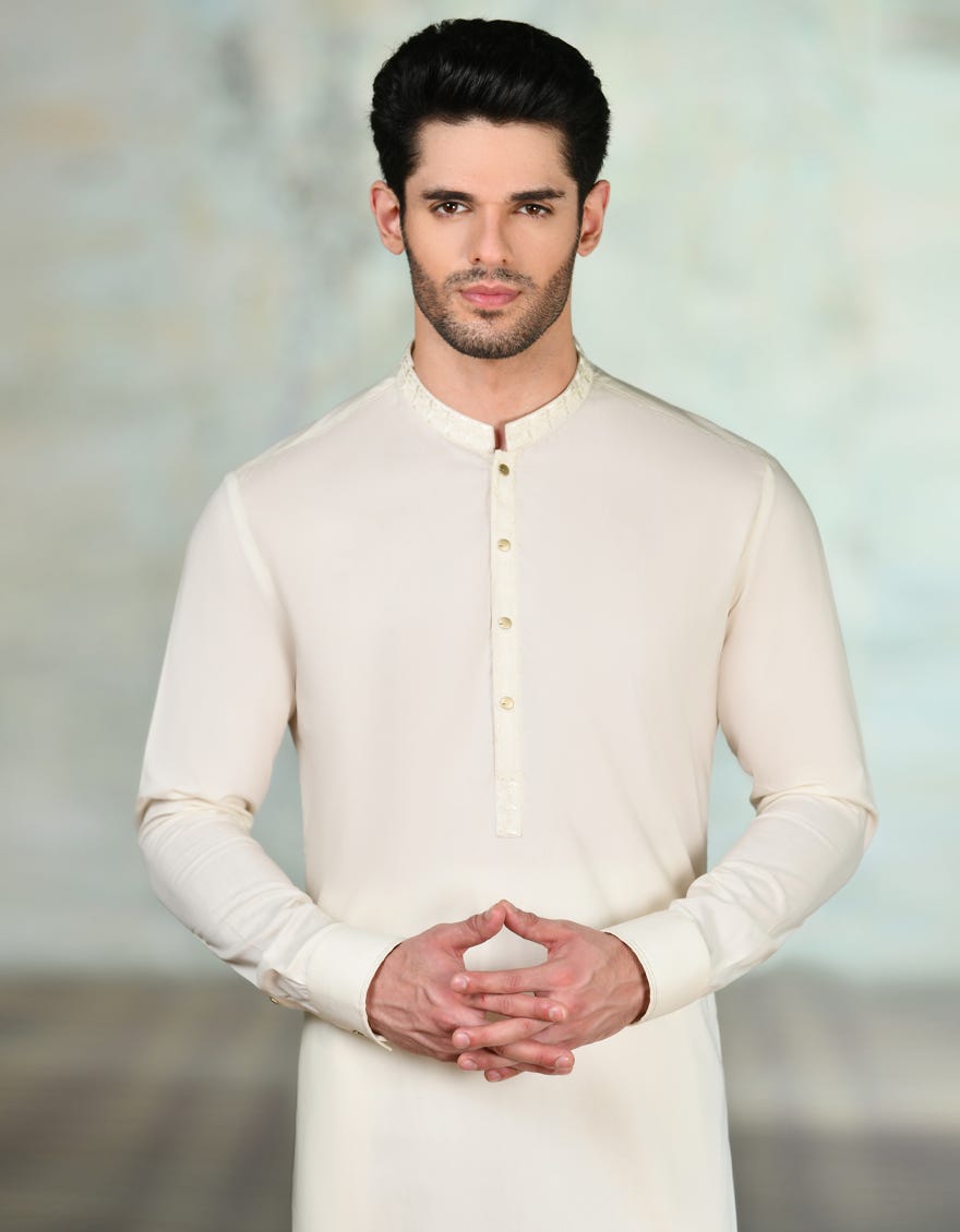 Cream Cotton Men's Kameez Shalwar | Jjks-S-32943