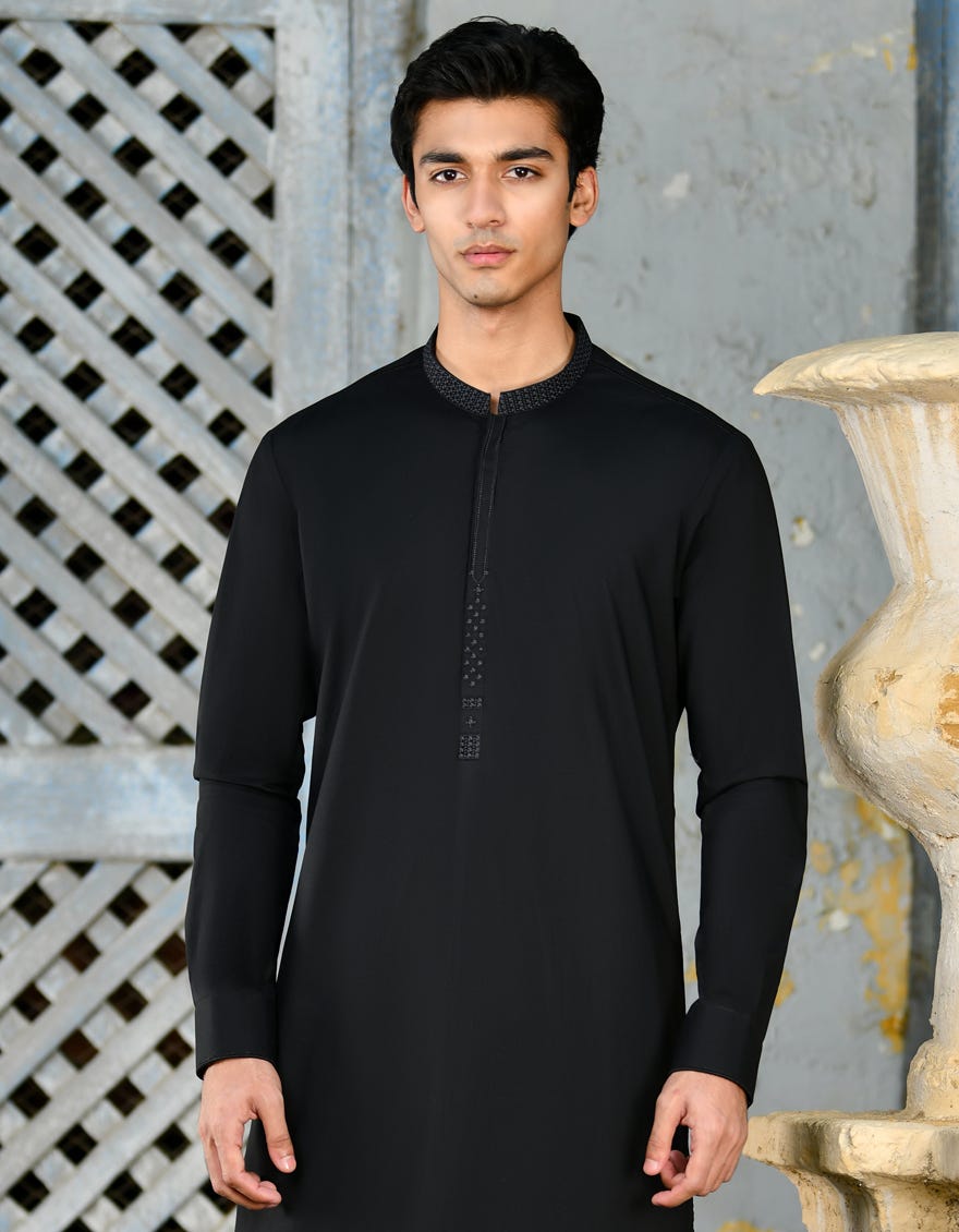 Black Cotton Men's Kurta Pajama | Jjkp-A-32944