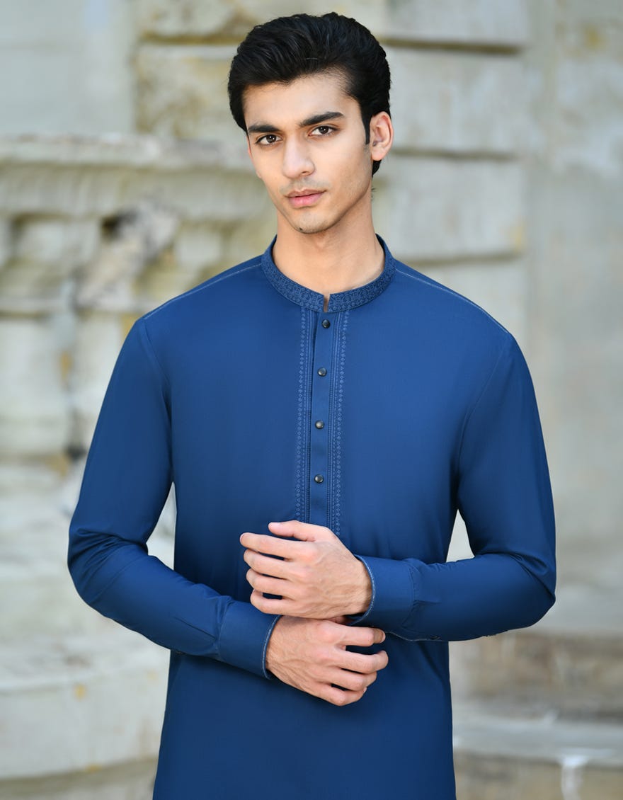 Royal Blue Cotton Men's Kameez Shalwar | Jjks-S-32947