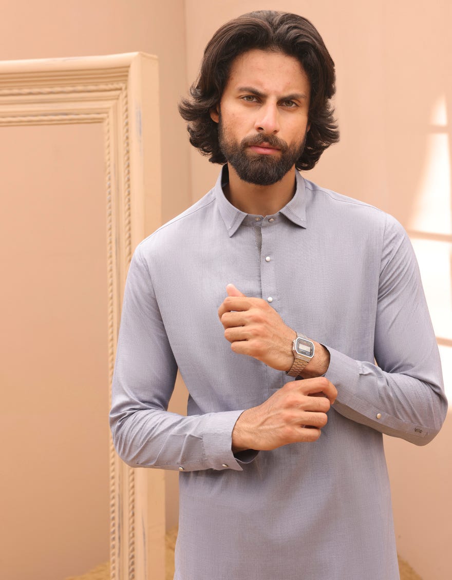 Dull Blue Cotton Men's Kameez Shalwar | Jjks-A-32961