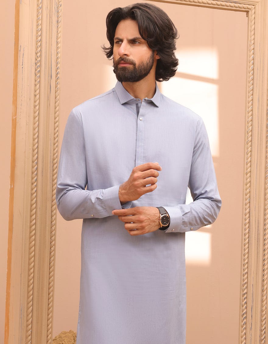 Sky Blue Cotton Men's Kameez Shalwar | Jjks-A-32962