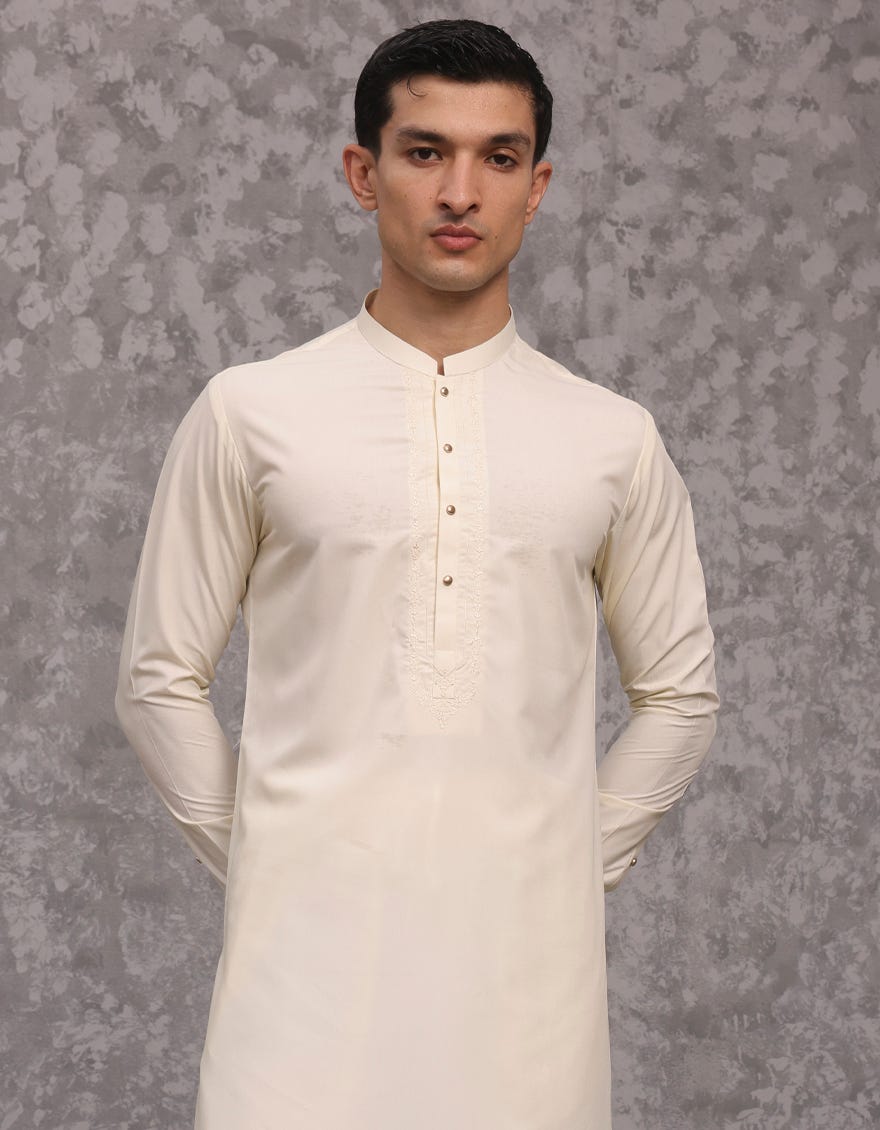 Cream Blended Men's Kurta Pajama | Jjkp-A-32967