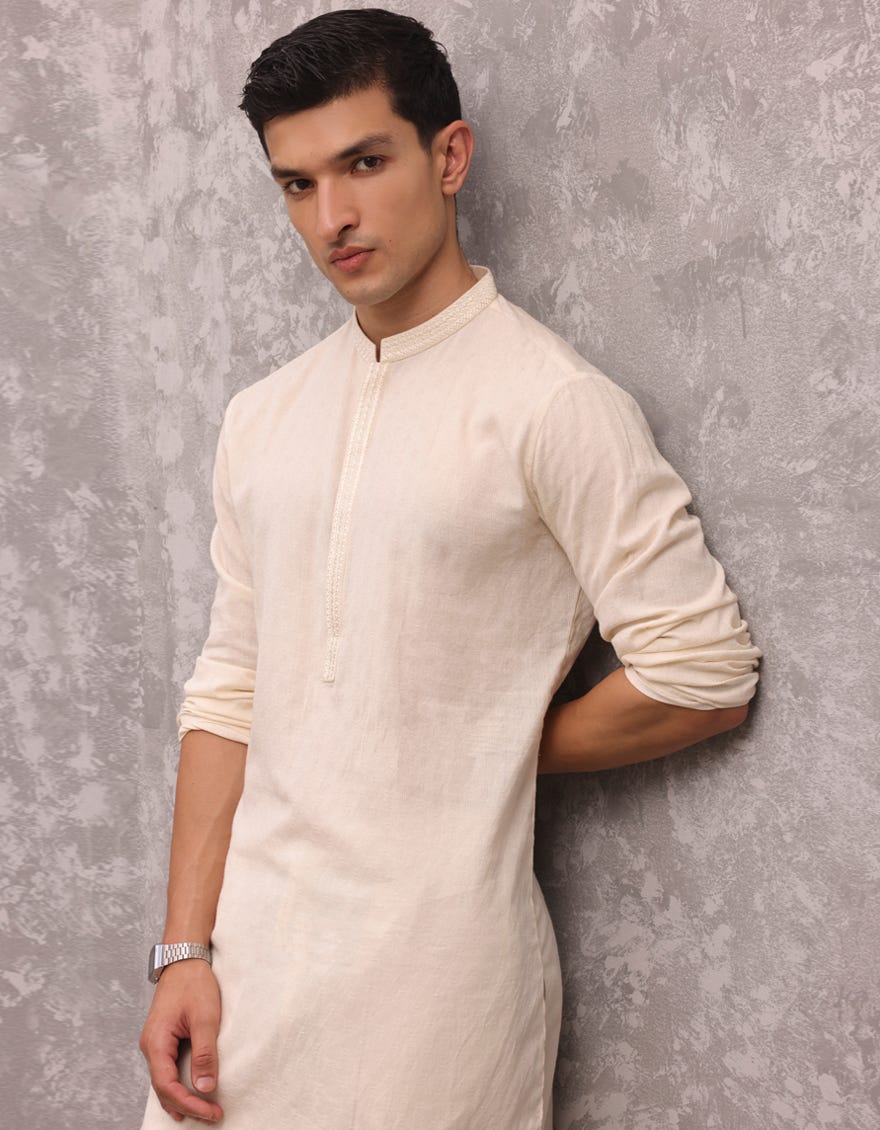 Cream Cotton Men's Kurta | Jjk-S-32970