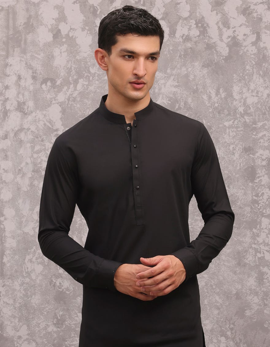 Black Blended Men's Kurta Pajama | Jjkp-S-32973