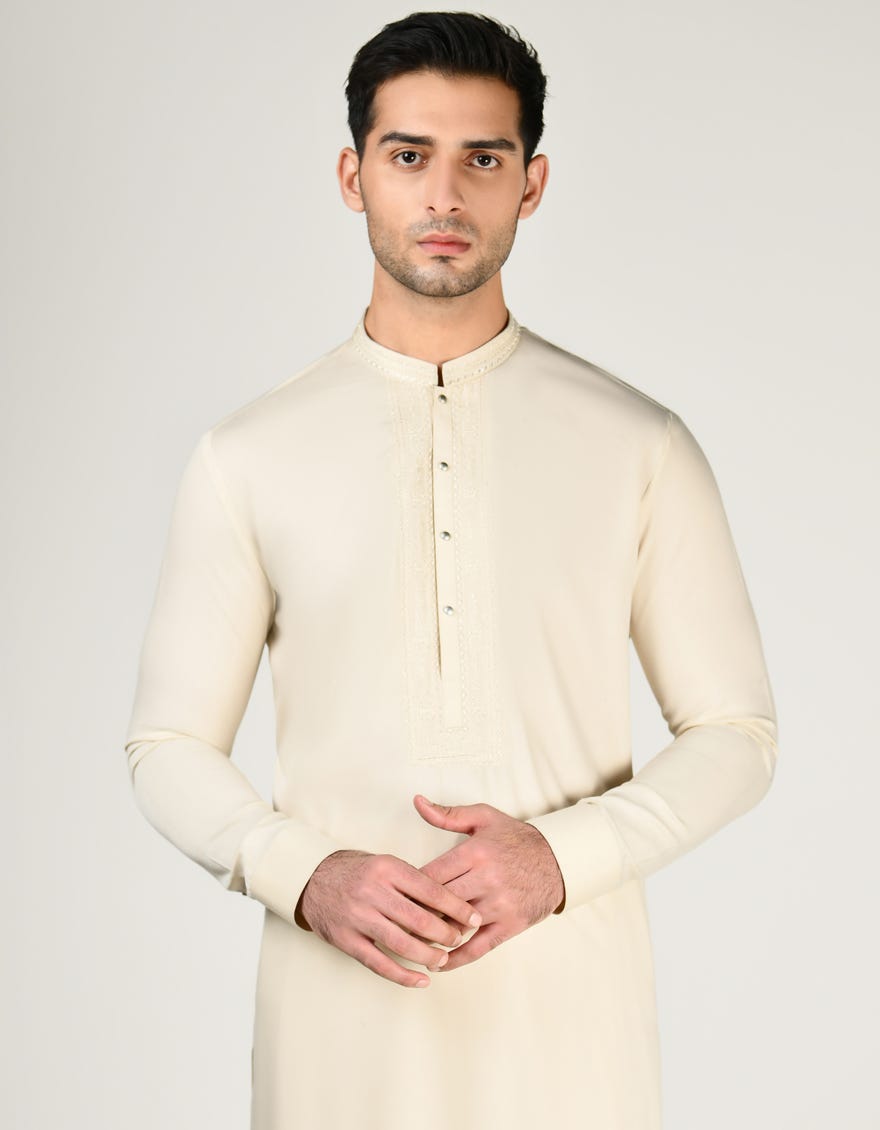 Fawn Blended Men's Kameez Shalwar | Jjks-A-32978