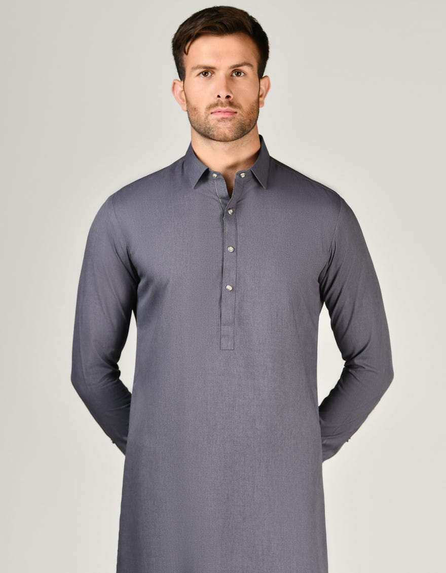 Stone Grey Blended Men's Kameez Shalwar | Jjks-A-32980