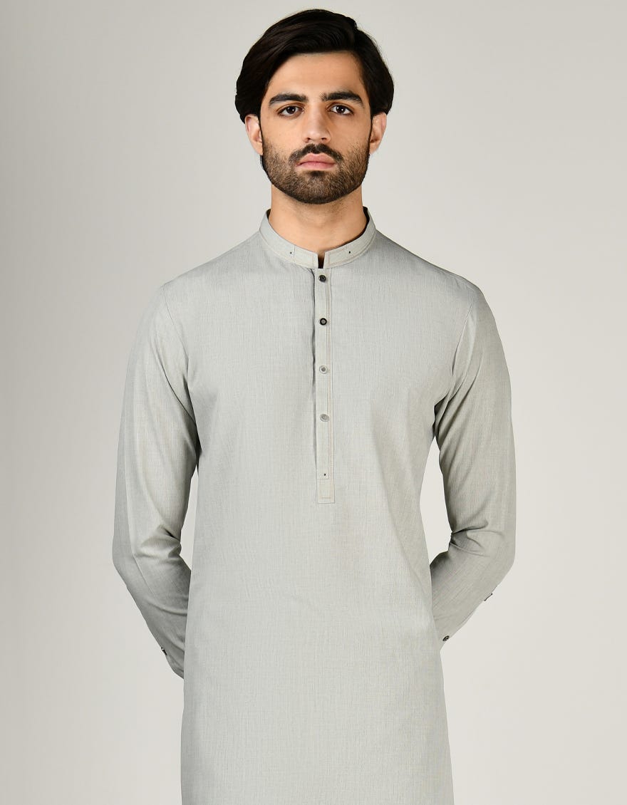 Light Grey Polyester Men's Kameez Shalwar | Jjks-A-32981