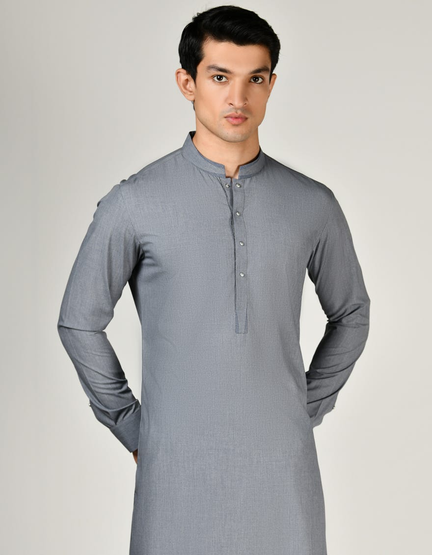 Ash Grey Blended Men's Kurta Pajama | Jjkp-A-32982
