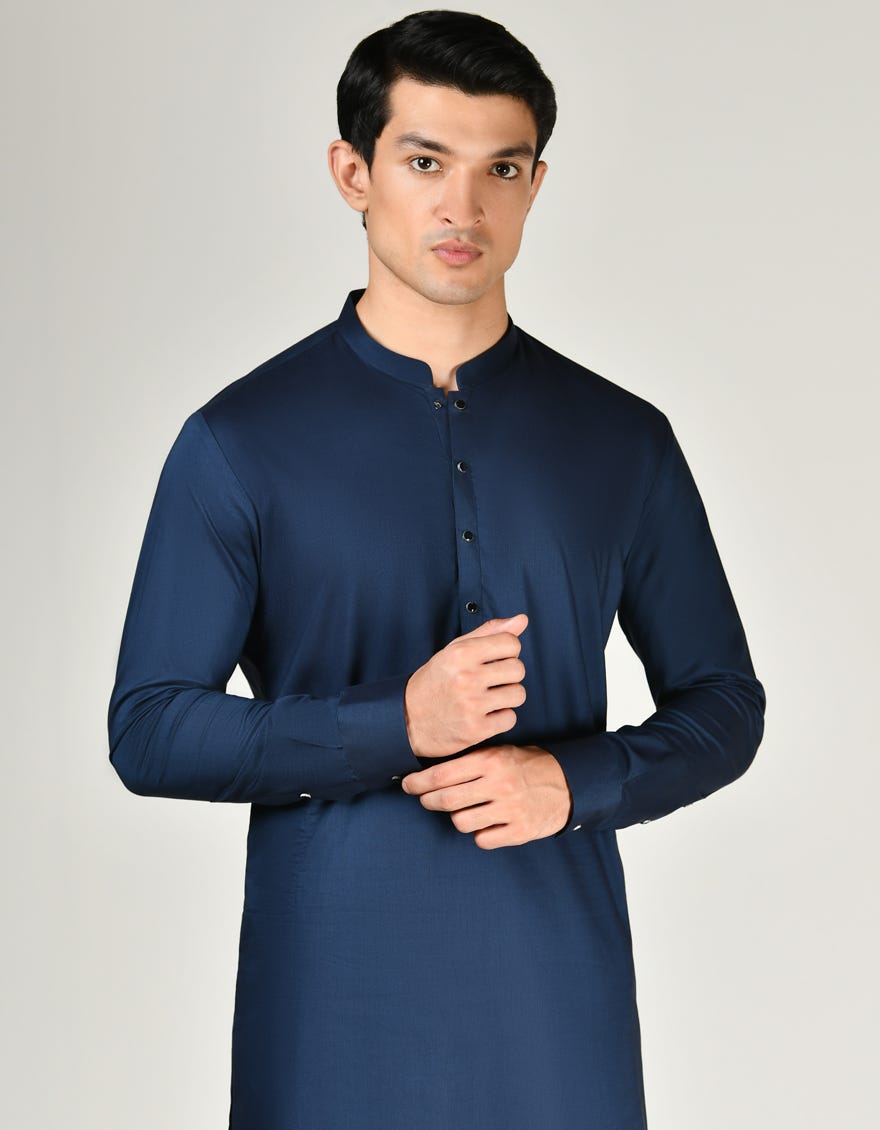 Navy Blue Cotton Men's Kameez Shalwar | Jjks-S-32983