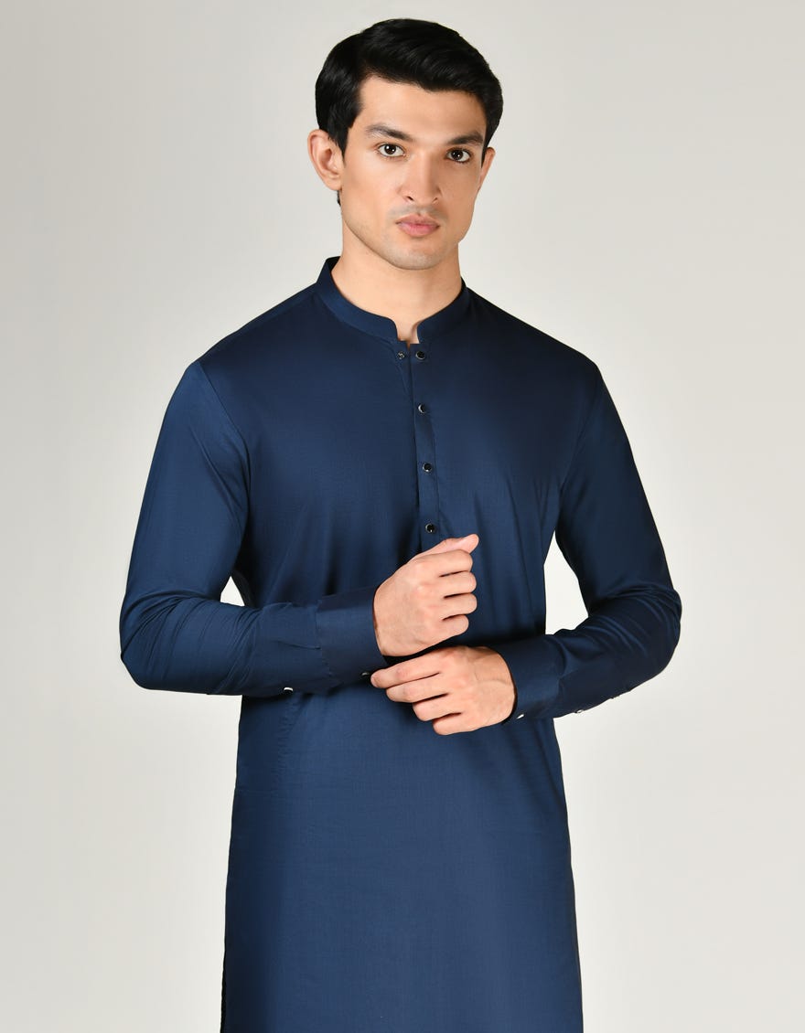 Navy Blue Cotton Men's Kurta Pajama | Jjkp-S-32983