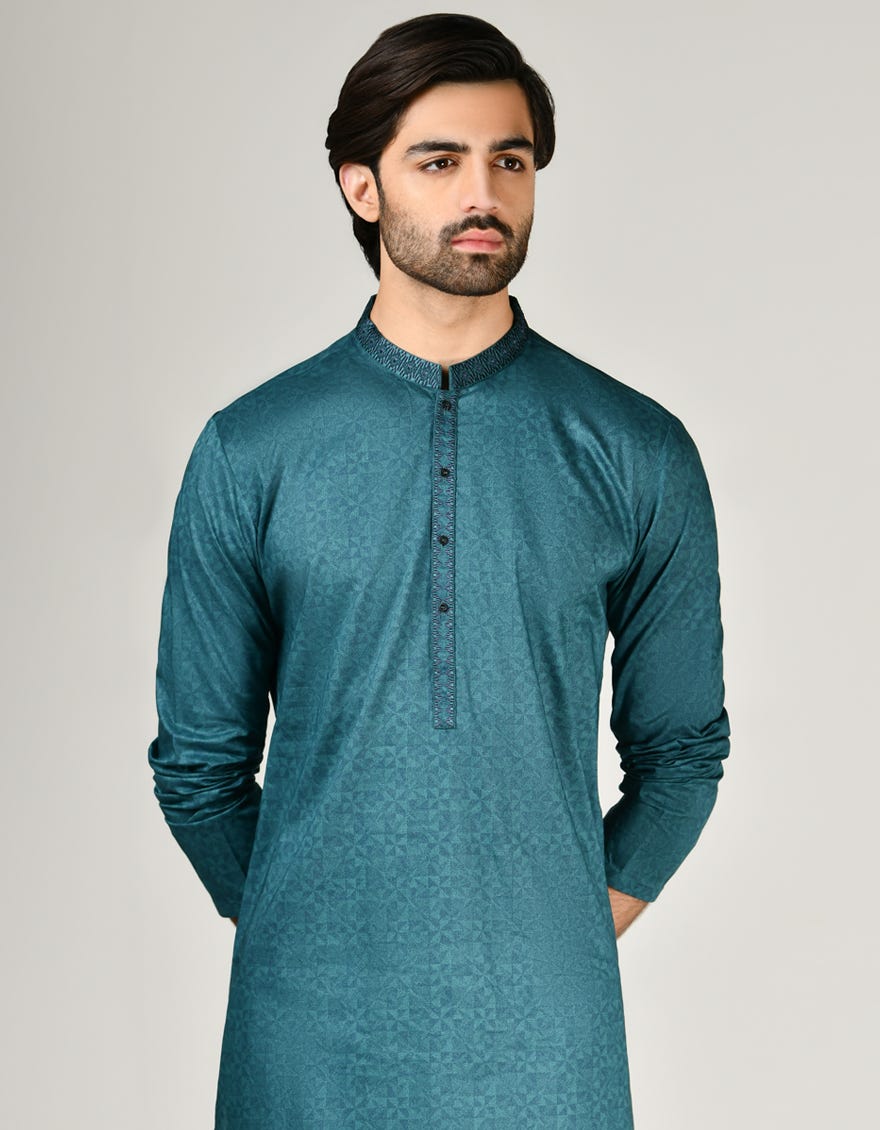 Green Cotton Men's Kurta | Jjk-S-32985
