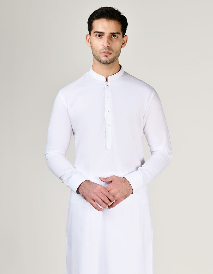 White Cotton Men's Kurta Pajama | Jjkp-A-32990