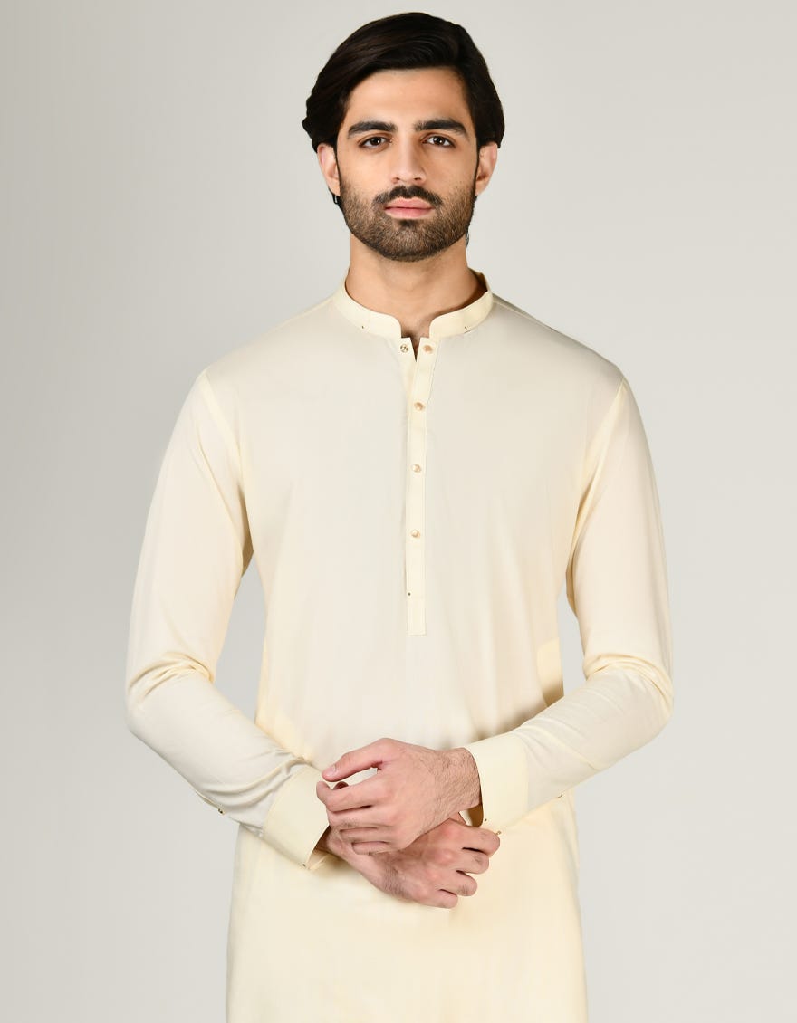 Cream Blended Men's Kameez Shalwar | Jjks-S-32997