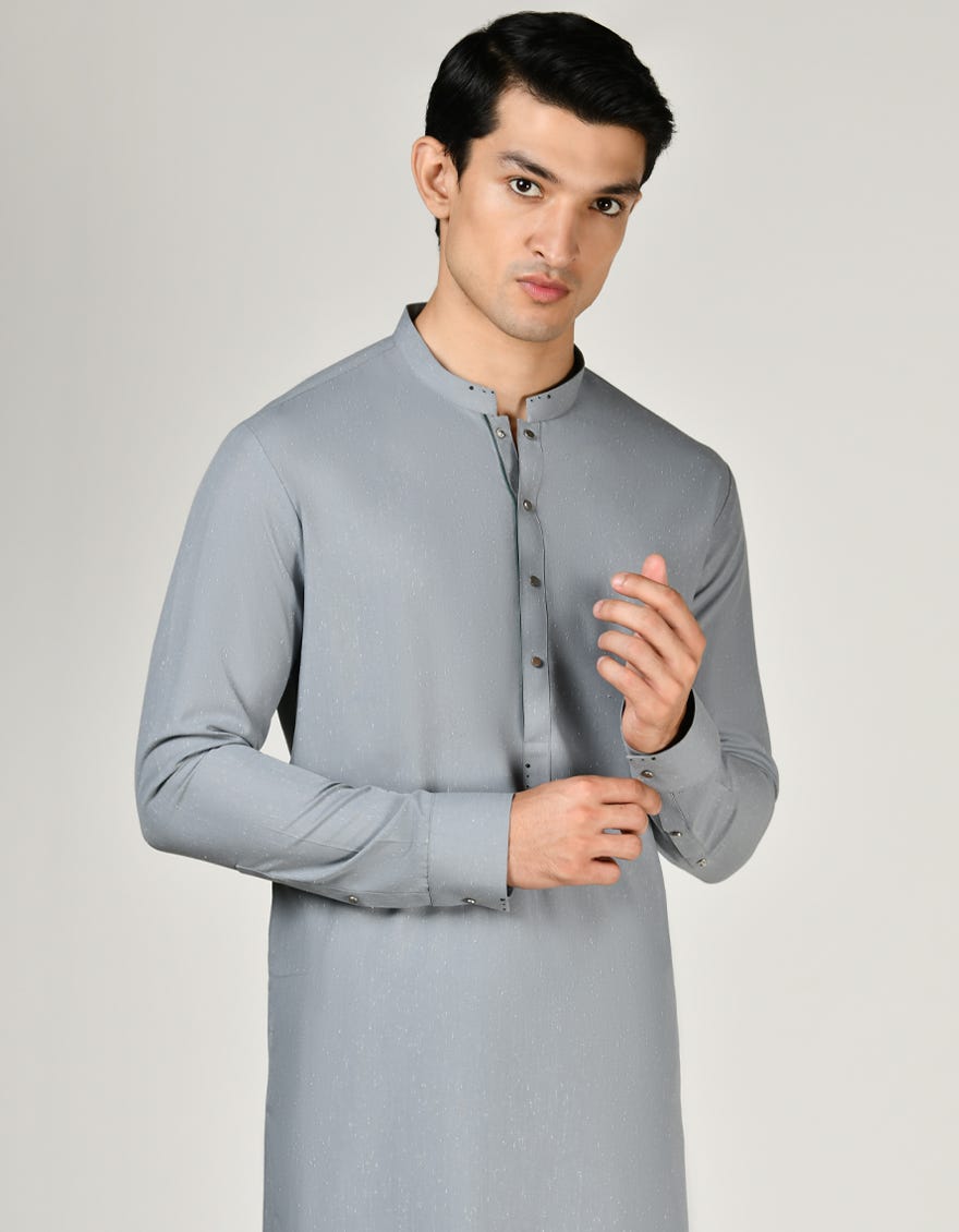 Grey Polyester Men's Kameez Shalwar | Jjks-A-33007