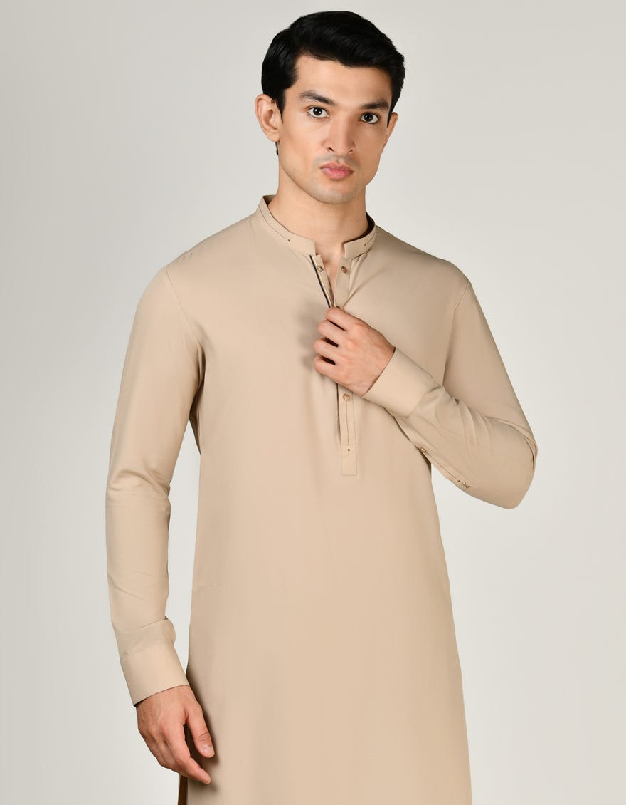 Beige Blended Men's Kameez Shalwar | Jjks-A-33008