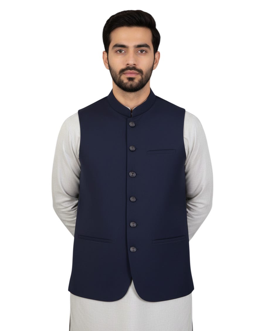 NAVY BLUE PLAIN WAISTCOAT | JJVC-A-33163