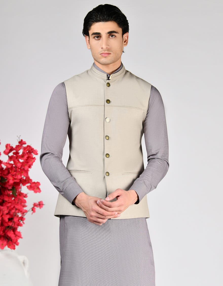 BEIGE PLAIN WAISTCOAT|JJVCA33182