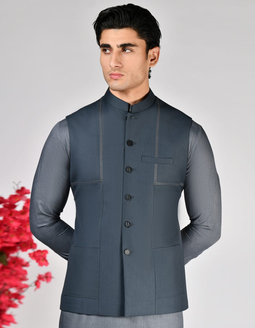 STEEL BLUE PLAIN WAISTCOAT
