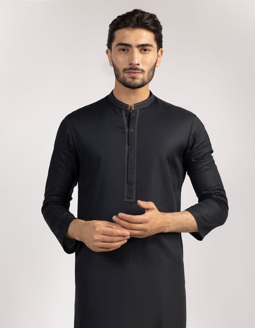 BLACK COTTON SEMI-FORMAL KURTA