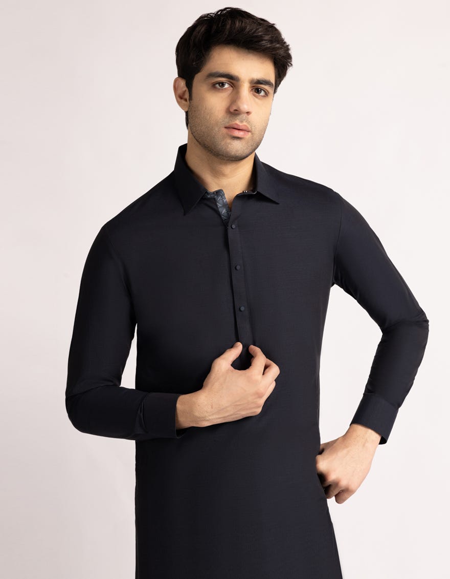 NAVY BLUE COTTON PLAIN CASUAL KAMEEZ SHALWAR