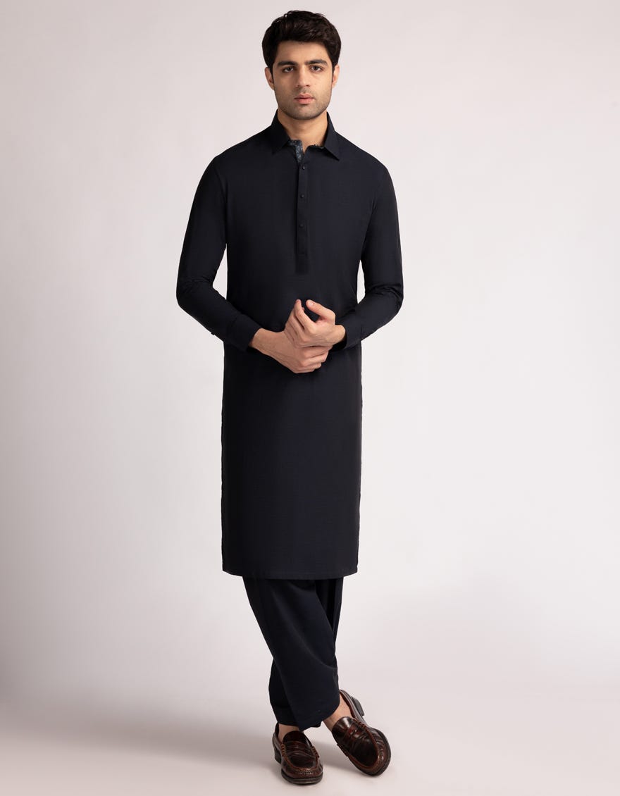NAVY BLUE COTTON PLAIN CASUAL KAMEEZ SHALWAR