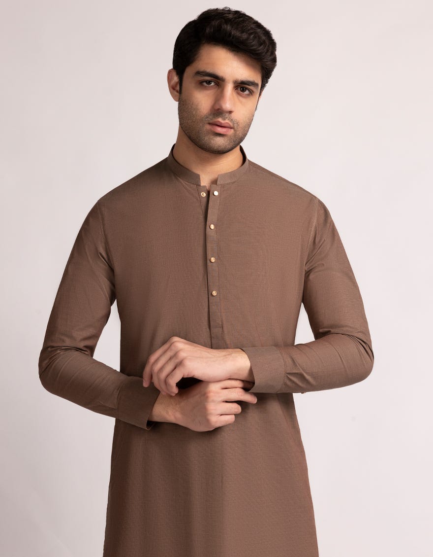 BROWN COTTON CASUAL KAMEEZ SHALWAR