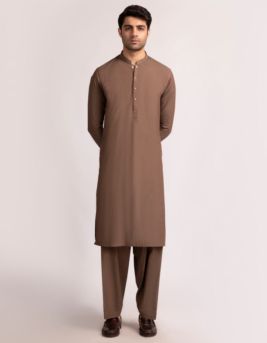 BROWN COTTON CASUAL KAMEEZ SHALWAR