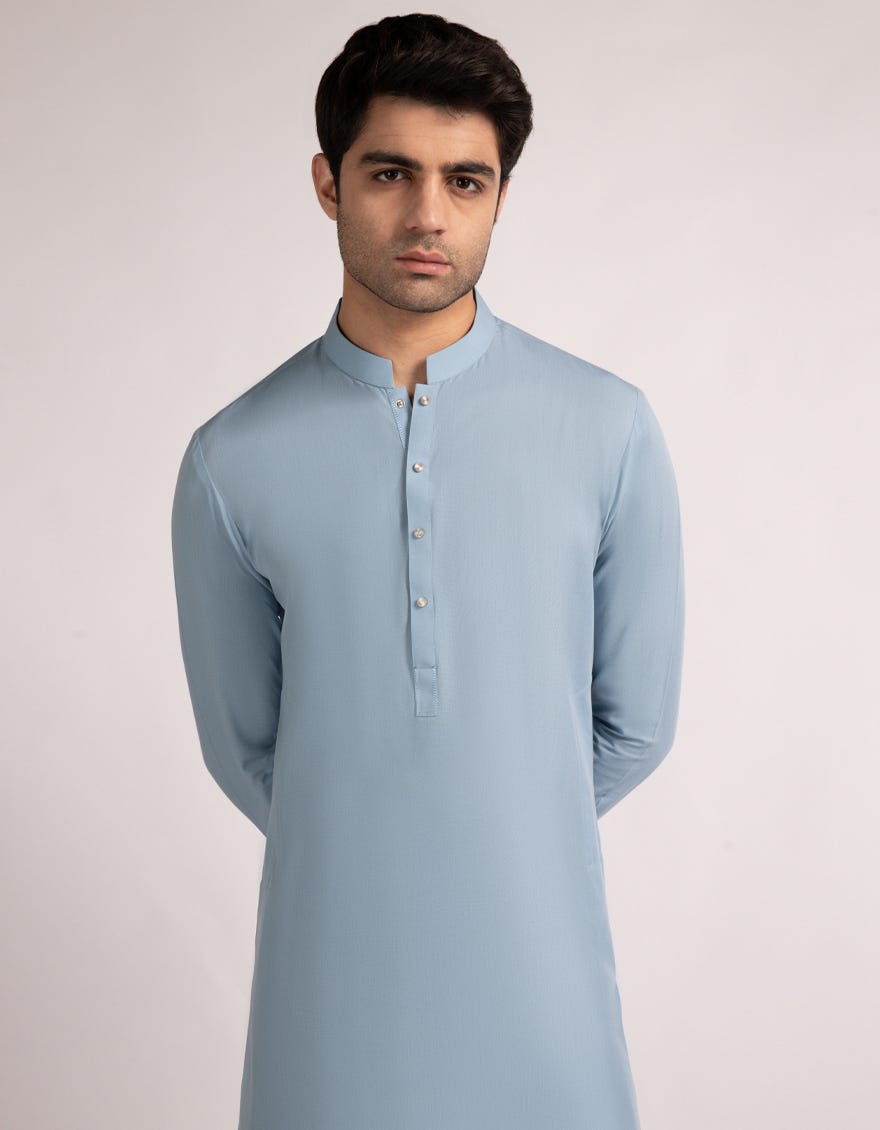 SKY BLUE BLENDED KURTA TROUSERS