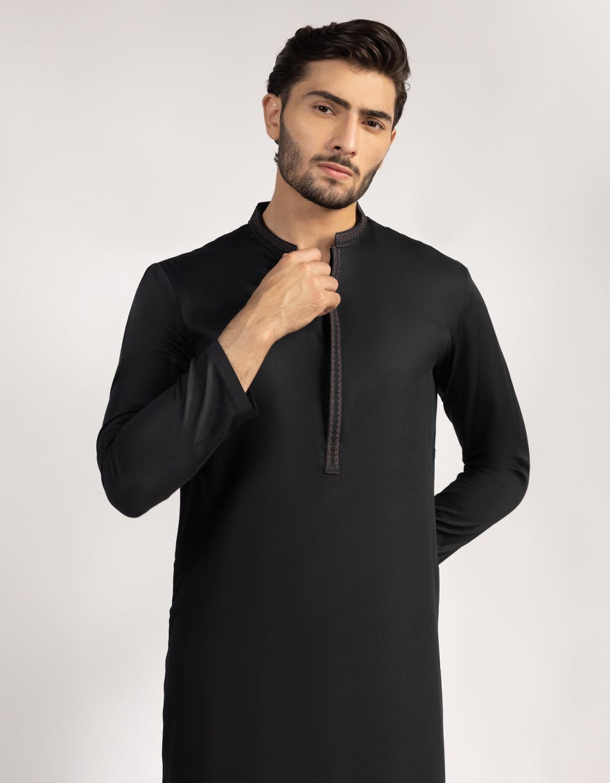 BLACK SEMI-FORMAL KURTA TROUSERS