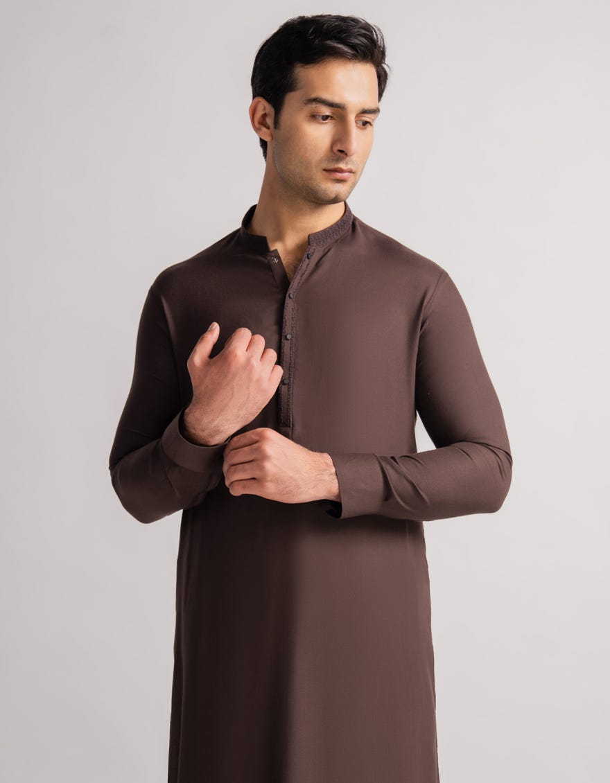 DARK BROWN SEMI-FORMAL KAMEEZ SHALWAR