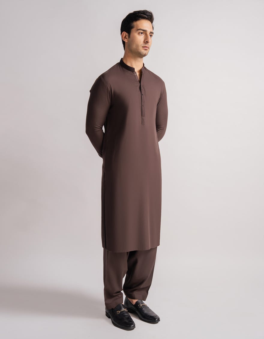 DARK BROWN SEMI-FORMAL KAMEEZ SHALWAR