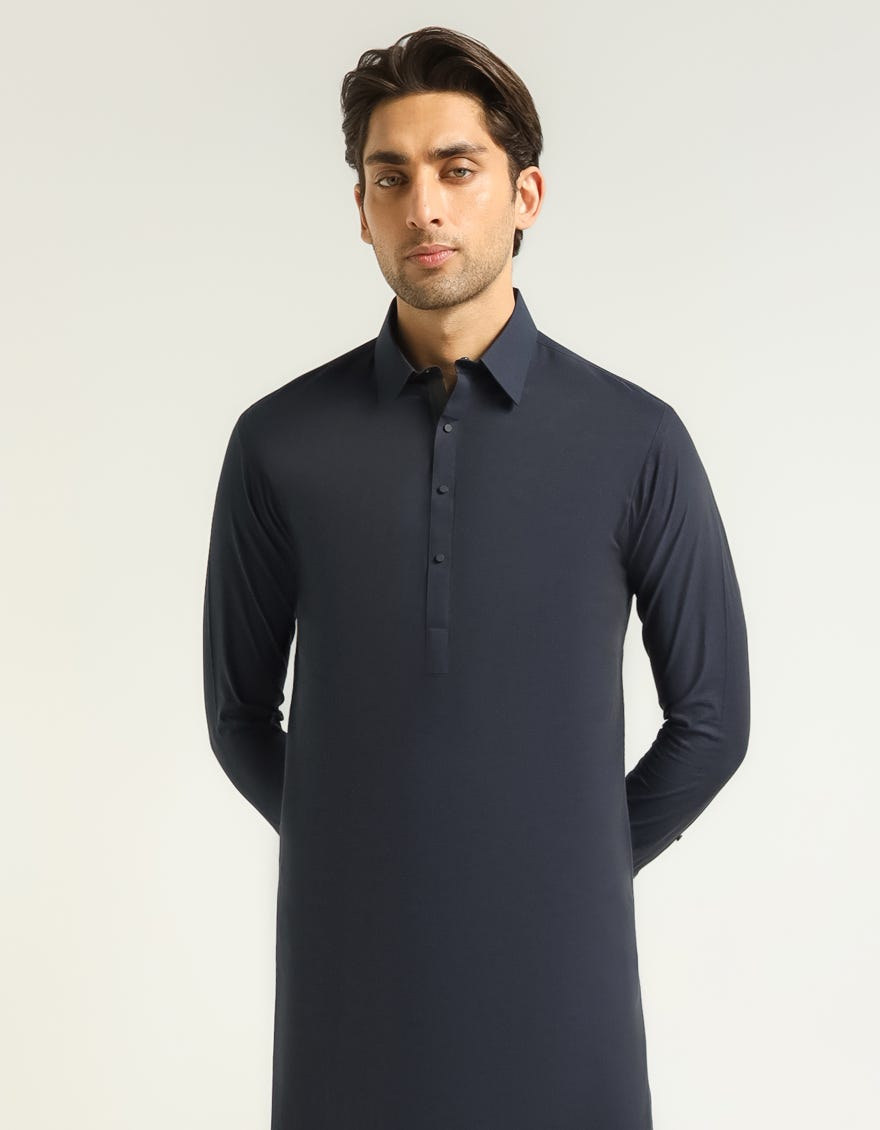 NAVY BLUE COTTON CASUAL KAMEEZ SHALWAR