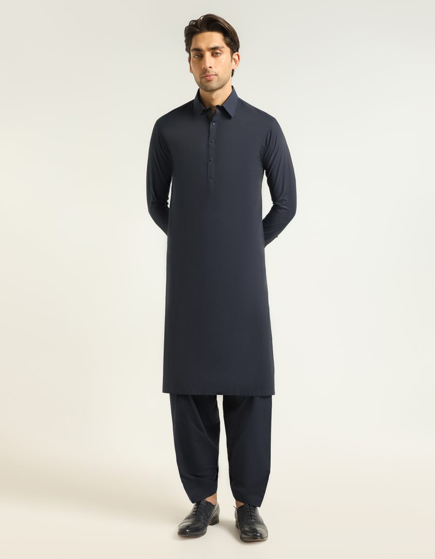 NAVY BLUE COTTON CASUAL KAMEEZ SHALWAR