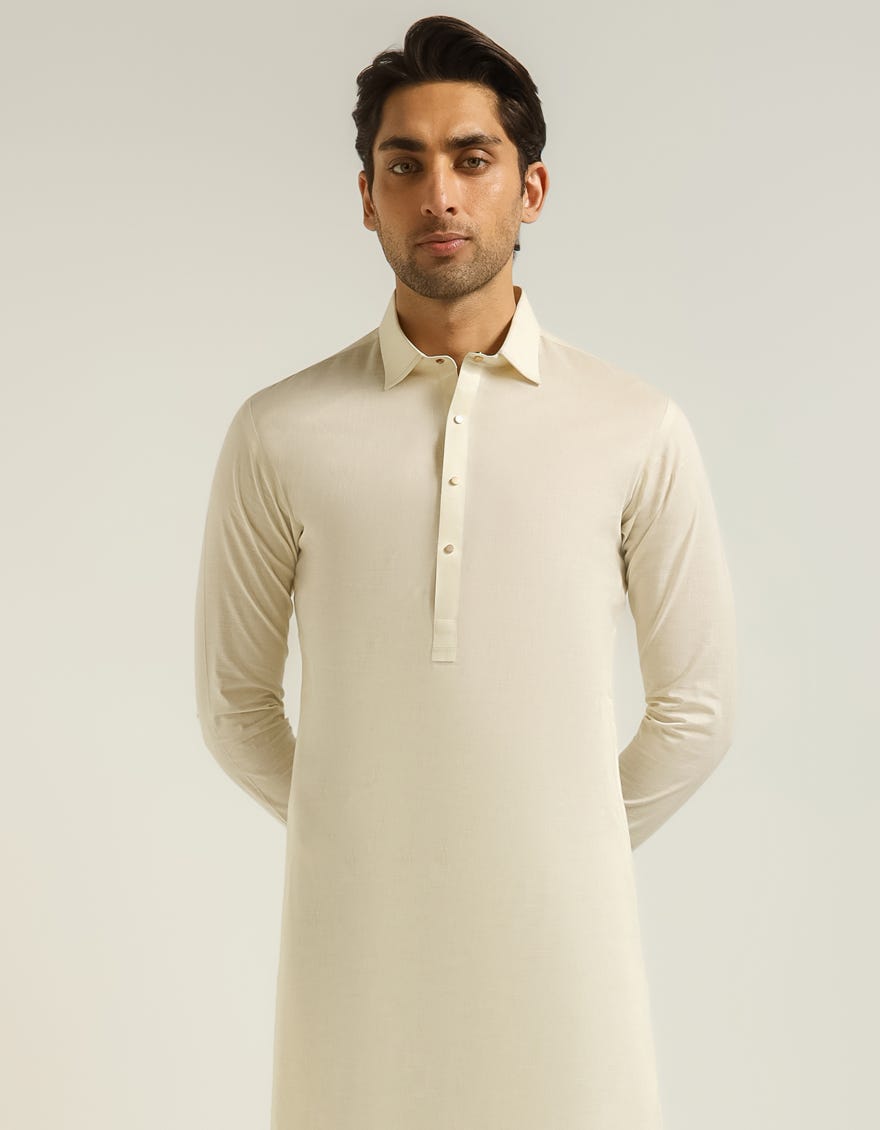 CREAM COTTON CASUAL KAMEEZ SHALWAR