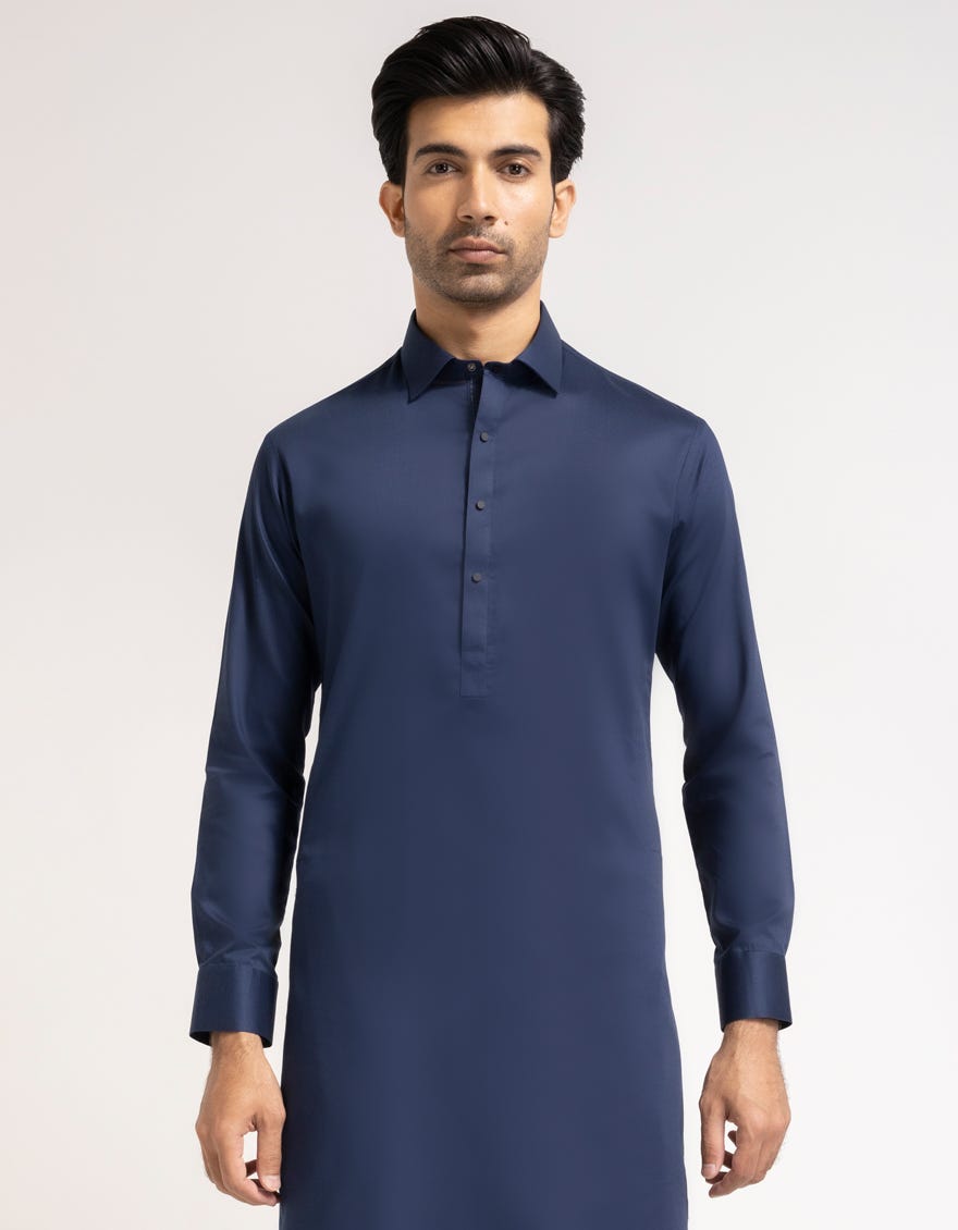 NAVY BLUE COTTON PLAIN KAMEEZ SHALWAR