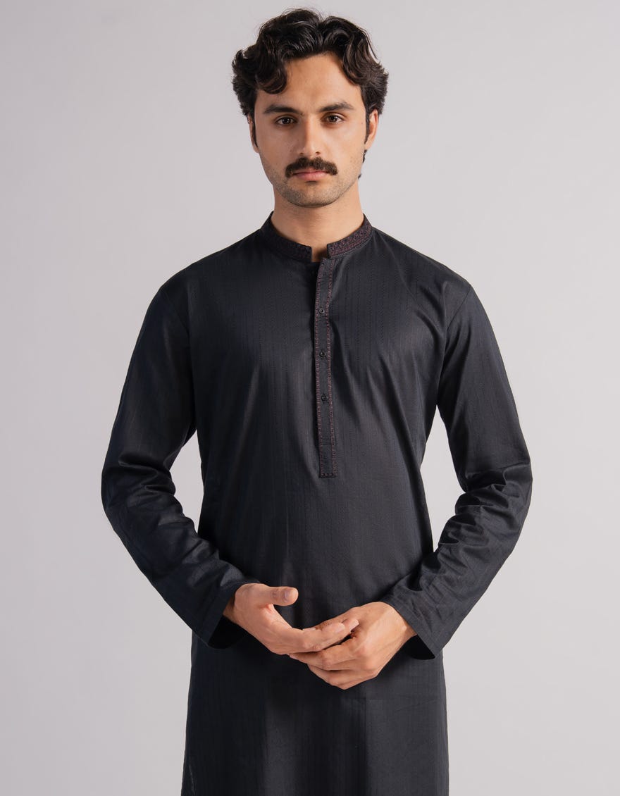 CHARCOAL COTTON SEMI FORMAL KURTA TROUSERS