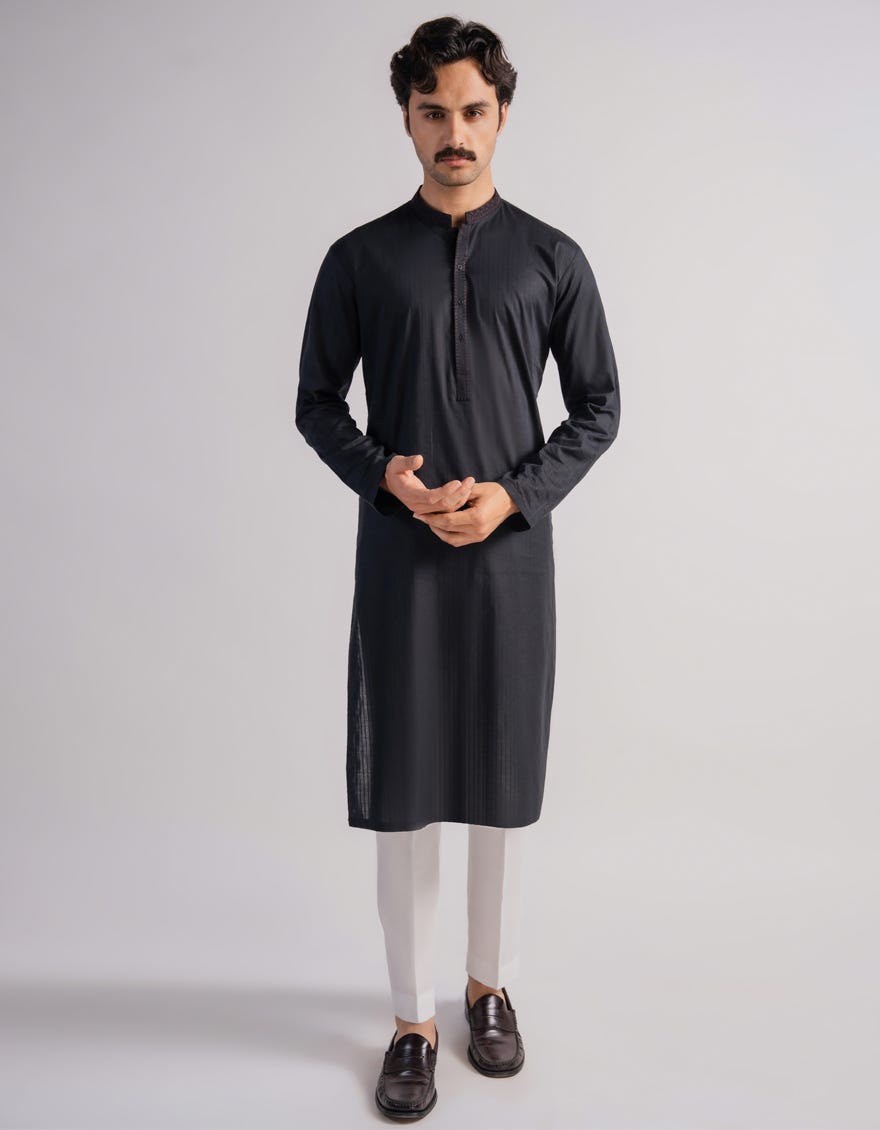 CHARCOAL COTTON SEMI FORMAL KURTA TROUSERS