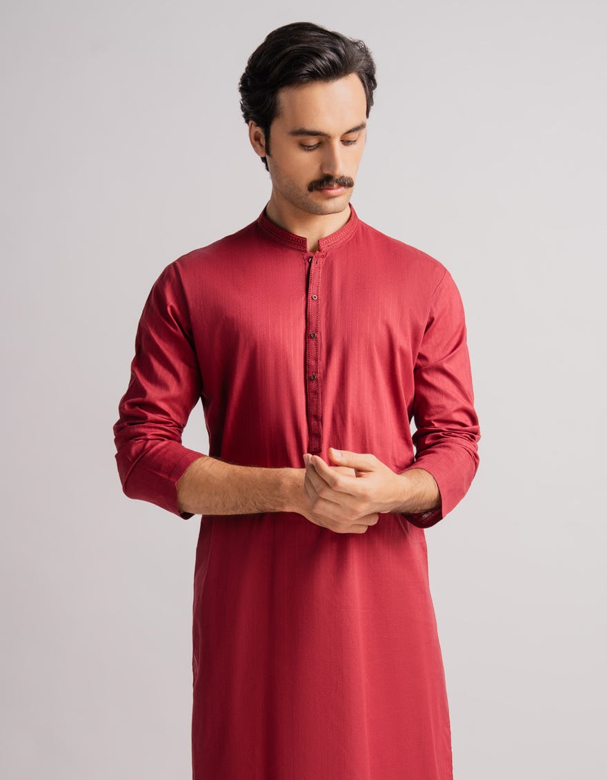 MAROON COTTON SEMI-FORMAL KURTA TROUSERS