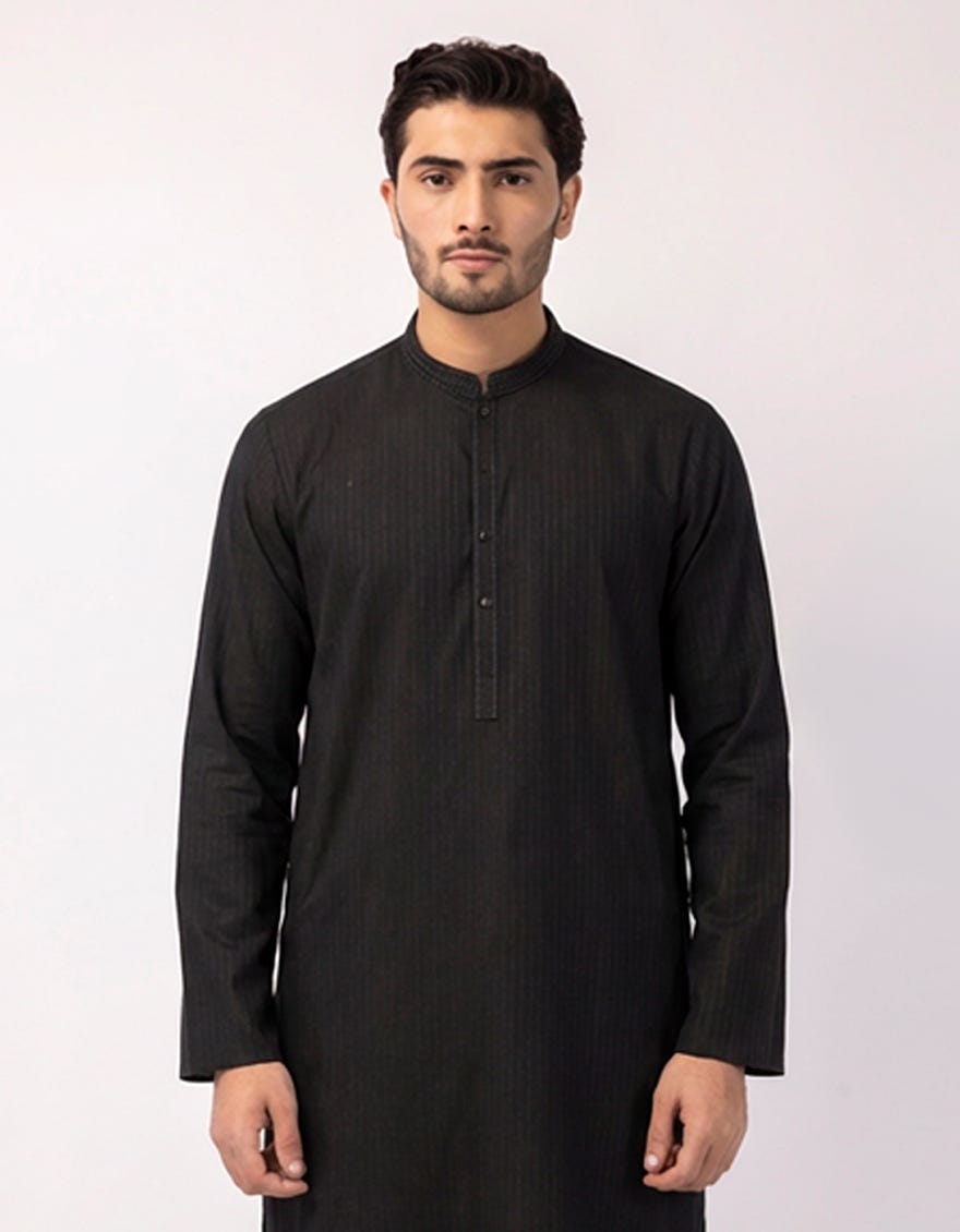BLACK COTTON SEMI-FORMAL KURTA